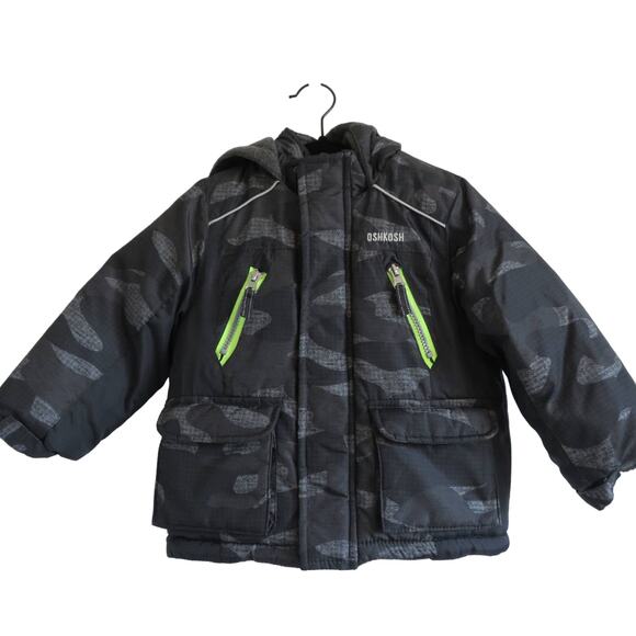Oshkosh B'gosh Kids Sz 2T Black Gray Camo Puffer Jacket Outerwear Coat - Picture 1 of 8
